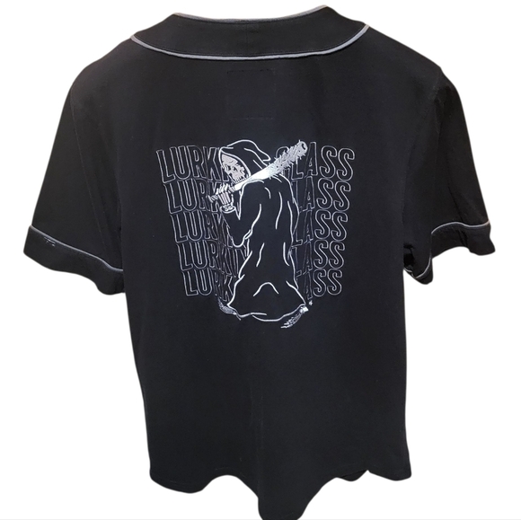 Lurking Class Sketchy Zumiez Skull Reaper Black Baseball Button Shirt Sz Large - Picture 2 of 7